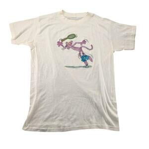 Vintage 70s Pink Panther Glitter Iron On Tennis Shirt Men's XL 1978 UAC Marv